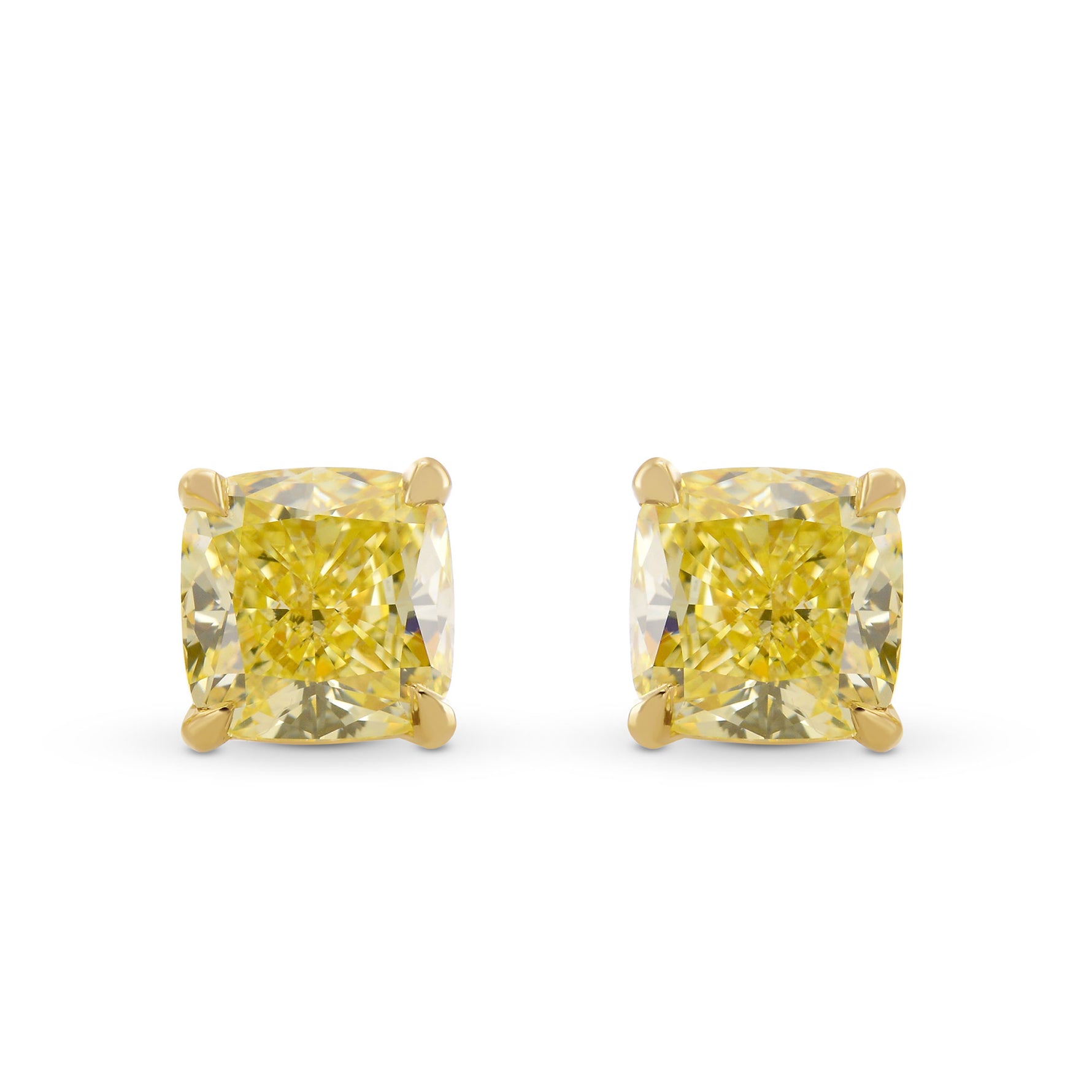 Fancy Yellow Cushion Diamond Stud Earrings