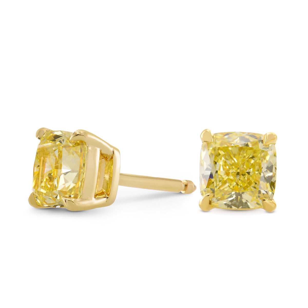 Fancy Yellow Cushion Diamond Stud Earrings