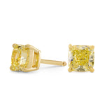 Fancy Yellow Cushion Diamond Stud Earrings