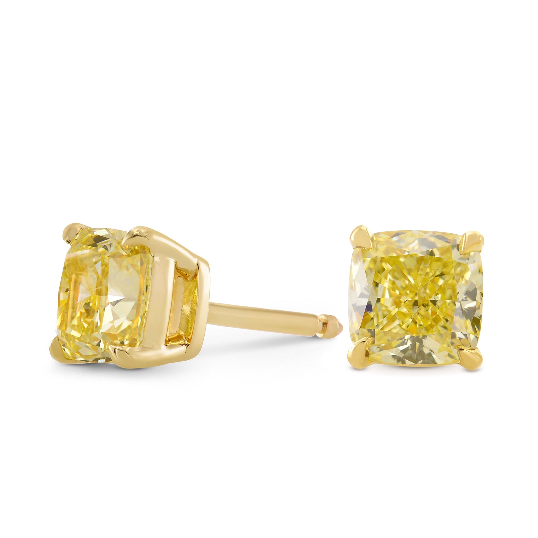 Fancy Yellow Cushion Diamond Stud Earrings