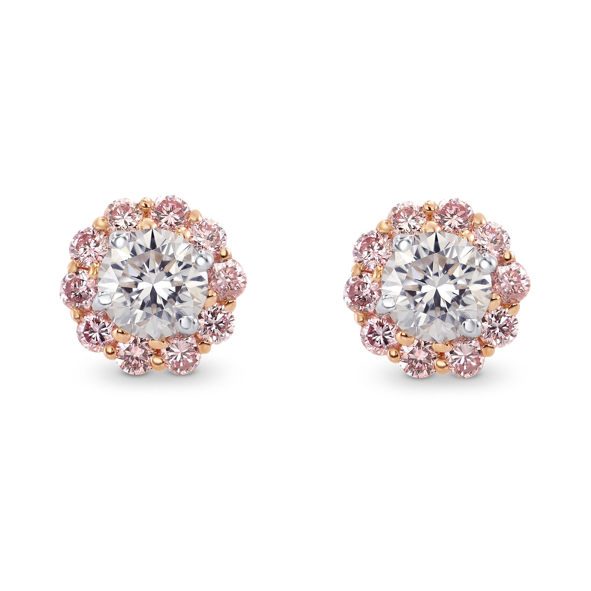 Colorless and Fancy Pink Diamond Halo Earrings