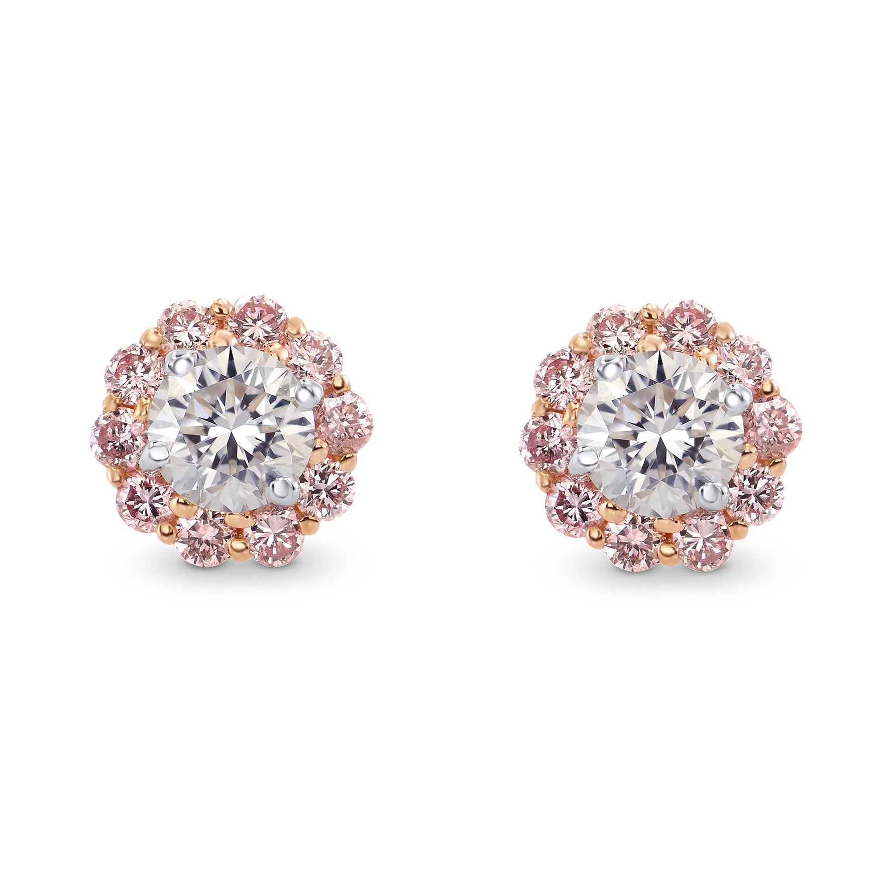 Colorless and Fancy Pink Diamond Halo Earrings