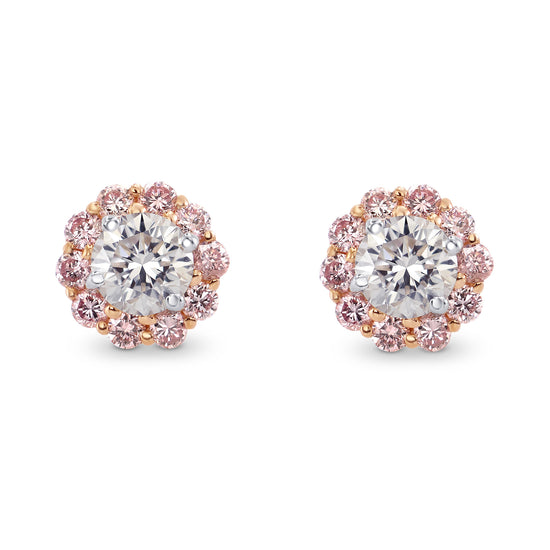 Colorless and Fancy Pink Diamond Halo Earrings