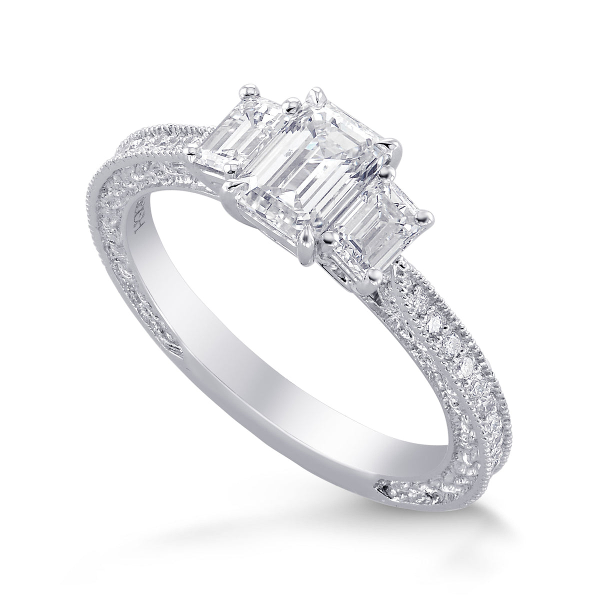 3 Stone Emerald-Cut Diamond Vintage-style Ring