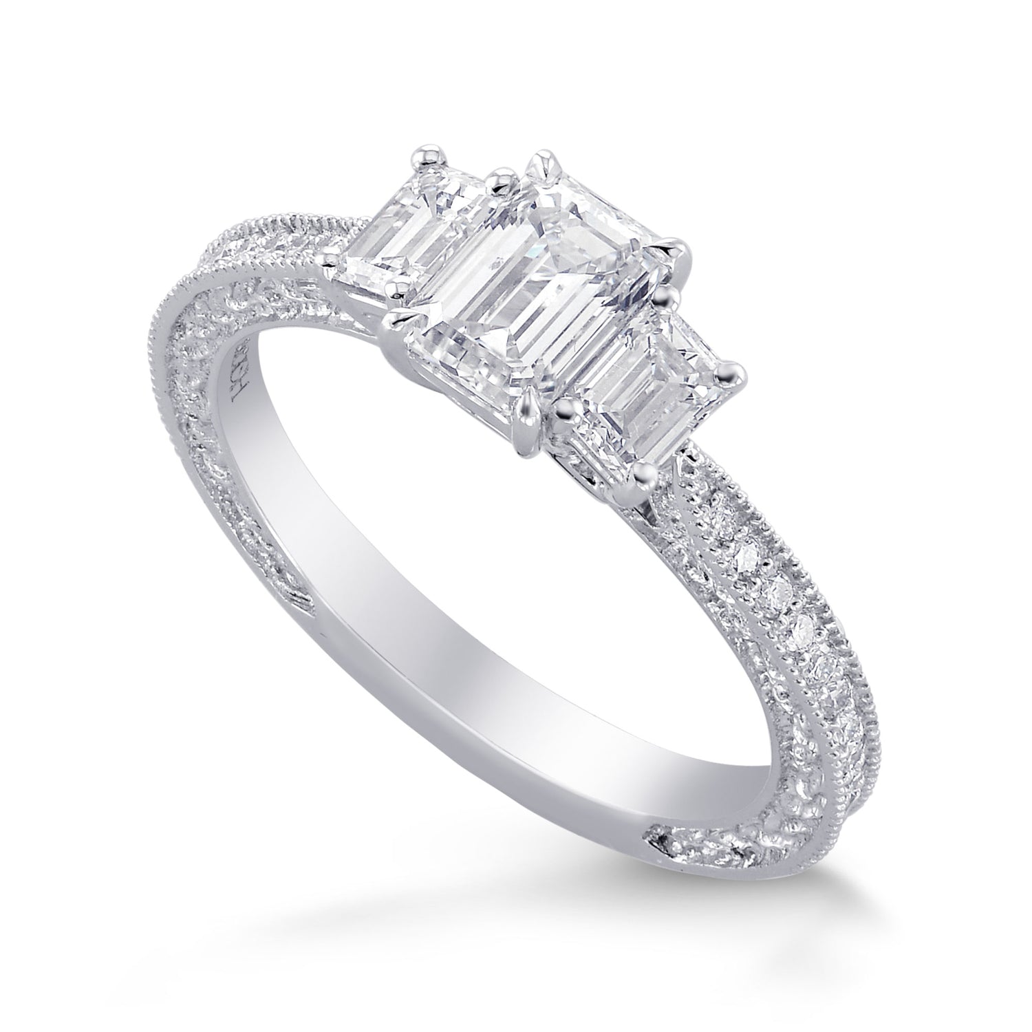 3 Stone Emerald-Cut Diamond Vintage-style Ring