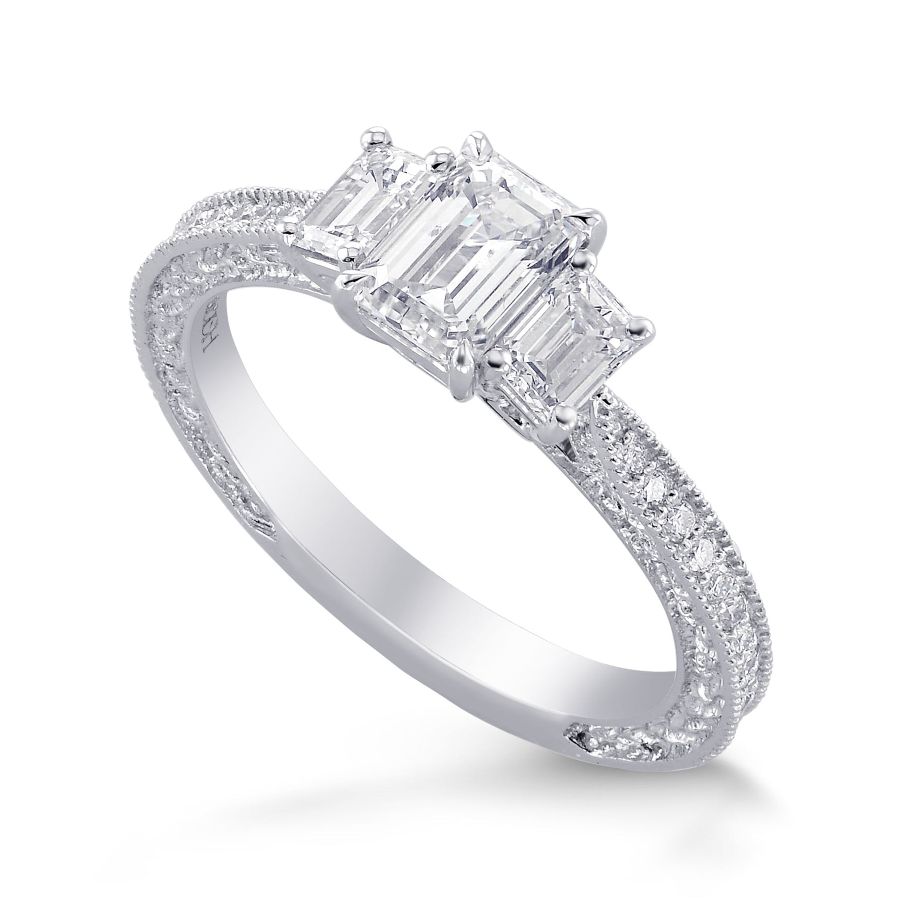 3 Stone Emerald-Cut Diamond Vintage-style Ring