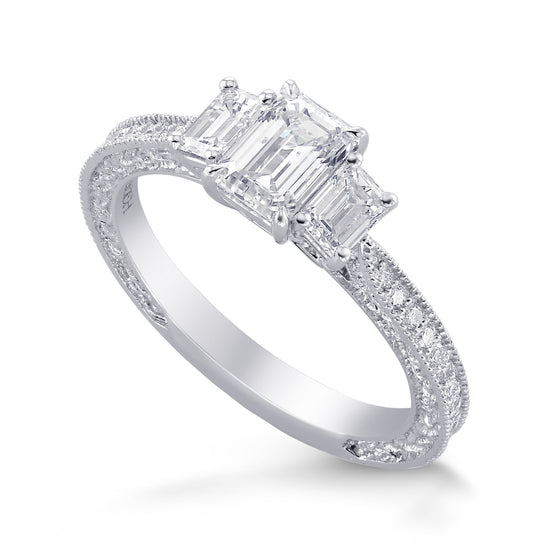 3 Stone Emerald-Cut Diamond Vintage-style Ring