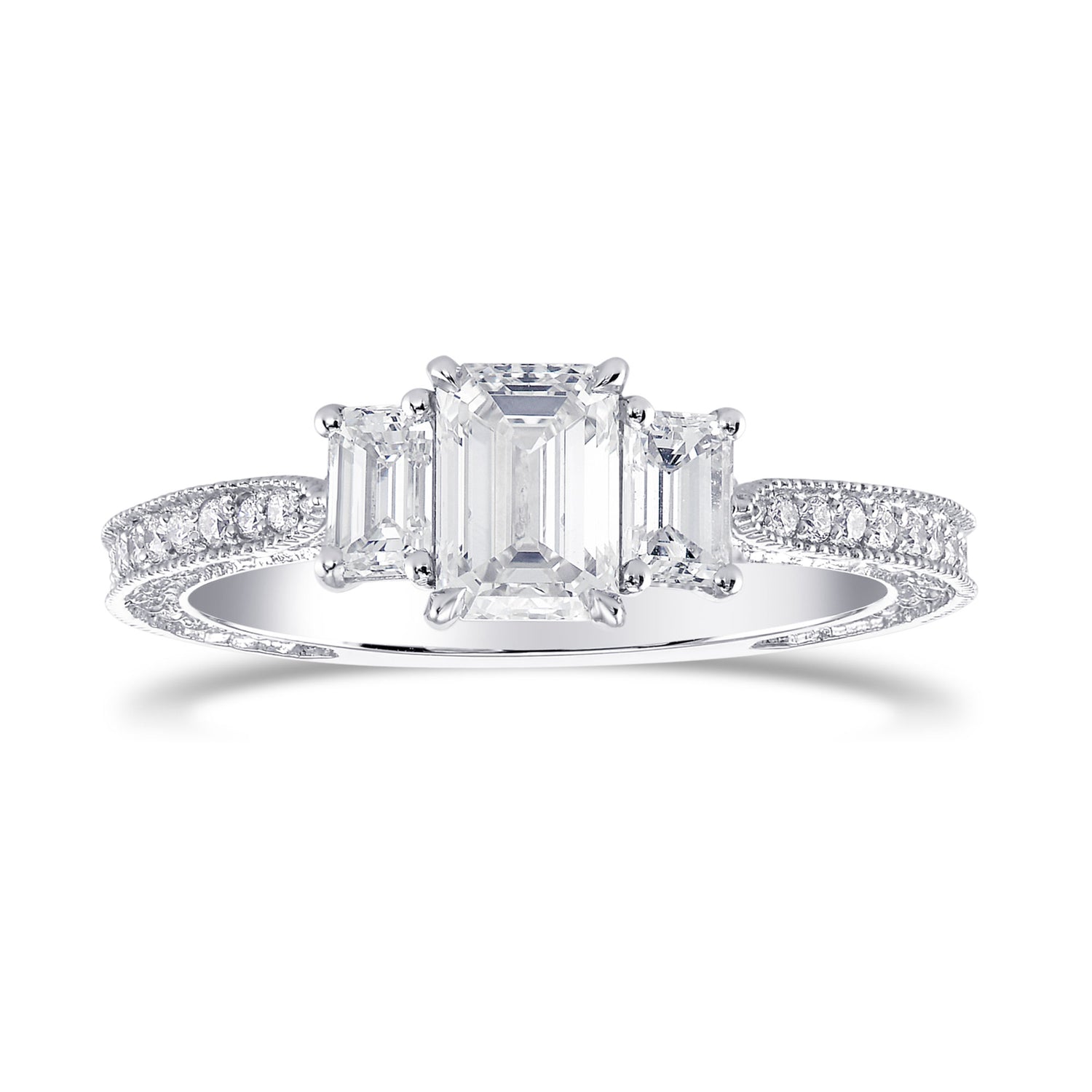 3 Stone Emerald-Cut Diamond Vintage-style Ring