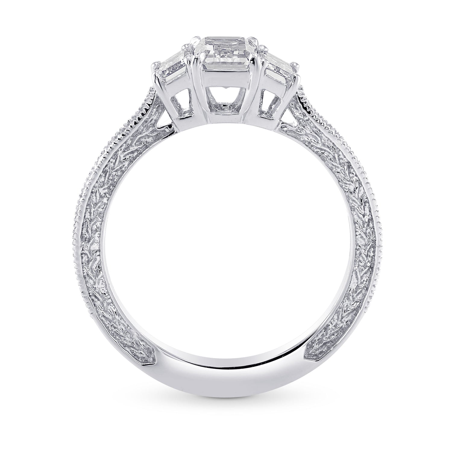 3 Stone Emerald-Cut Diamond Vintage-style Ring