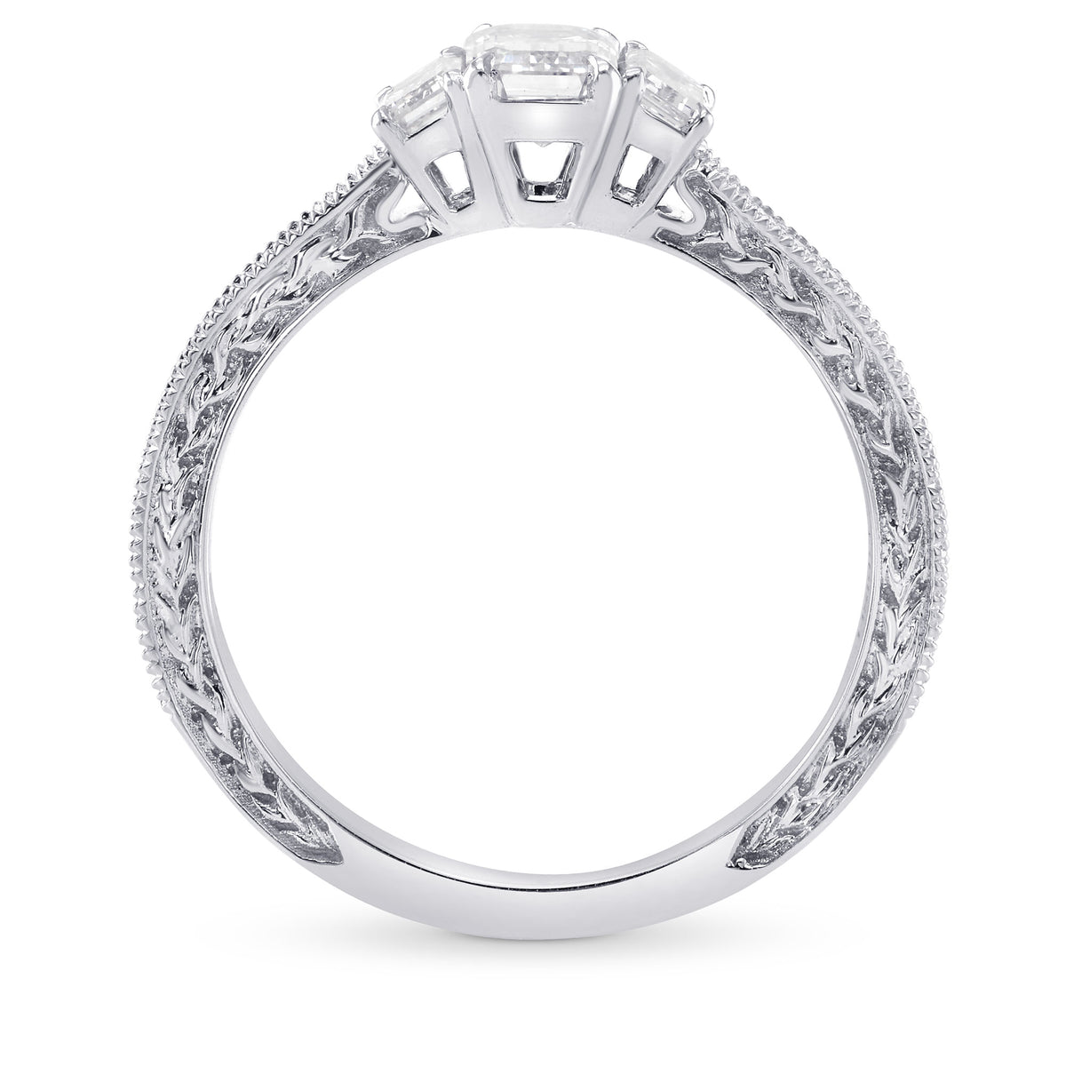 3 Stone Emerald-Cut Diamond Vintage-style Ring