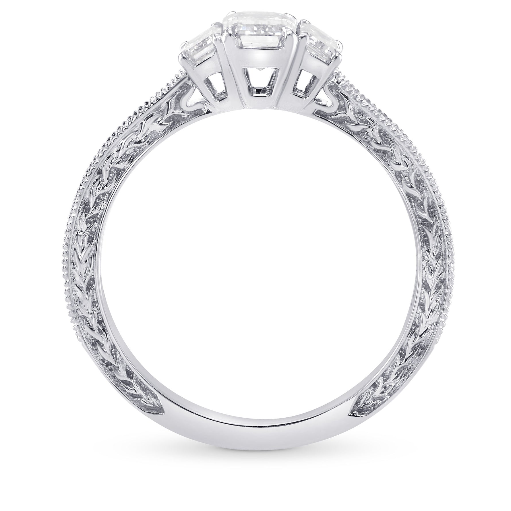 3 Stone Emerald-Cut Diamond Vintage-style Ring