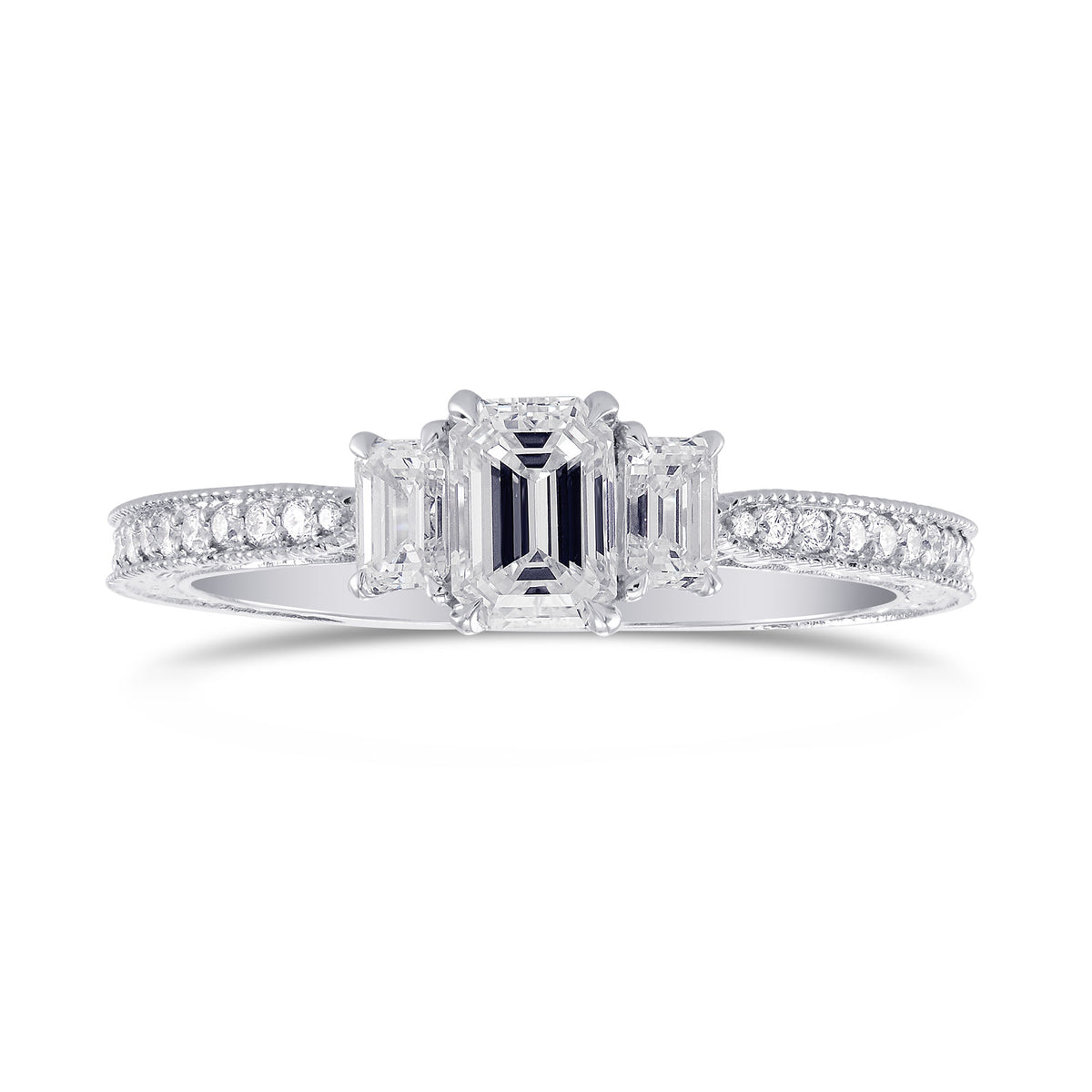 3 Stone Emerald-Cut Diamond Vintage-style Ring