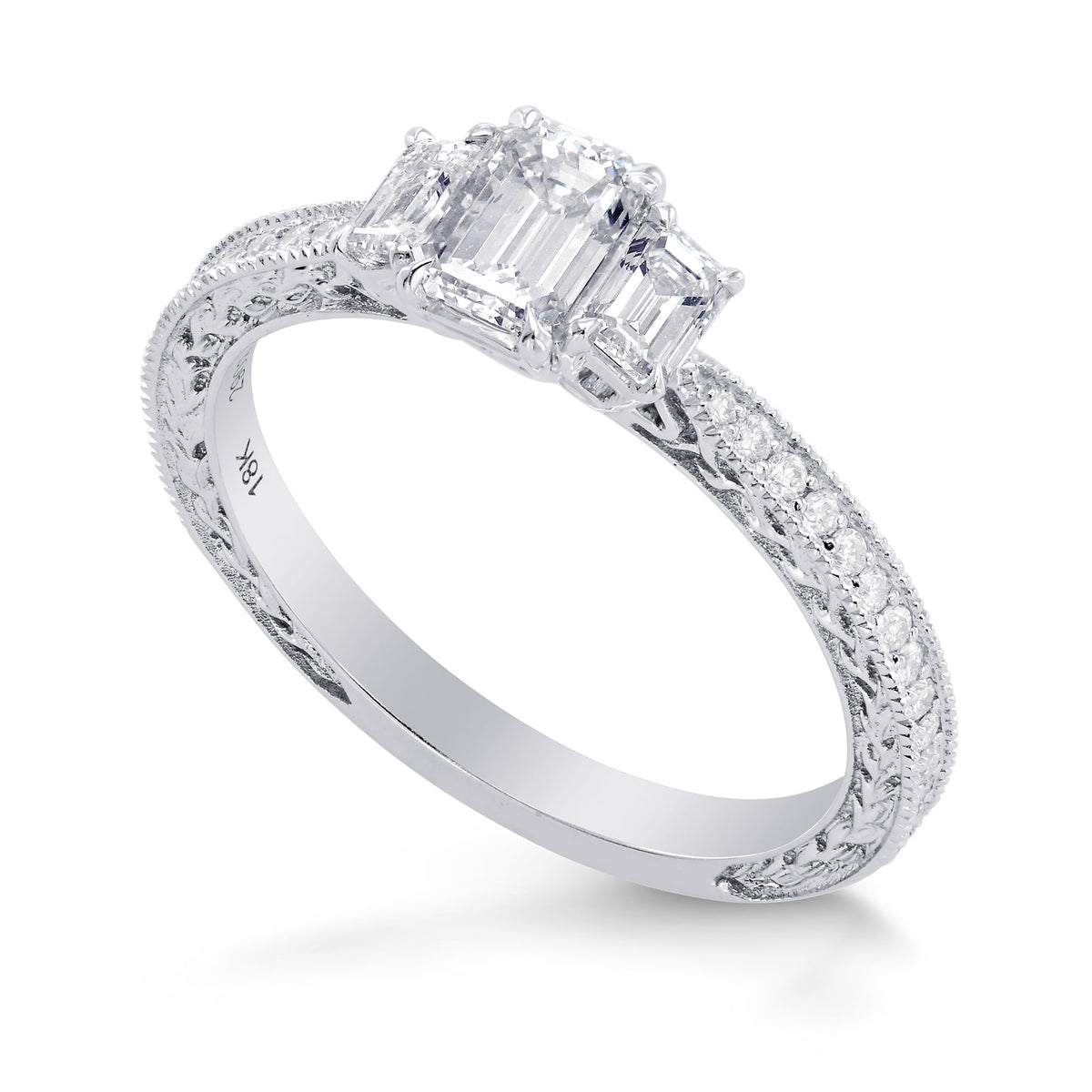 3 Stone Emerald-Cut Diamond Vintage-style Ring