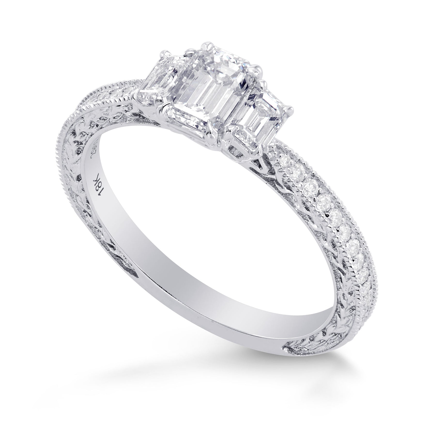 3 Stone Emerald-Cut Diamond Vintage-style Ring