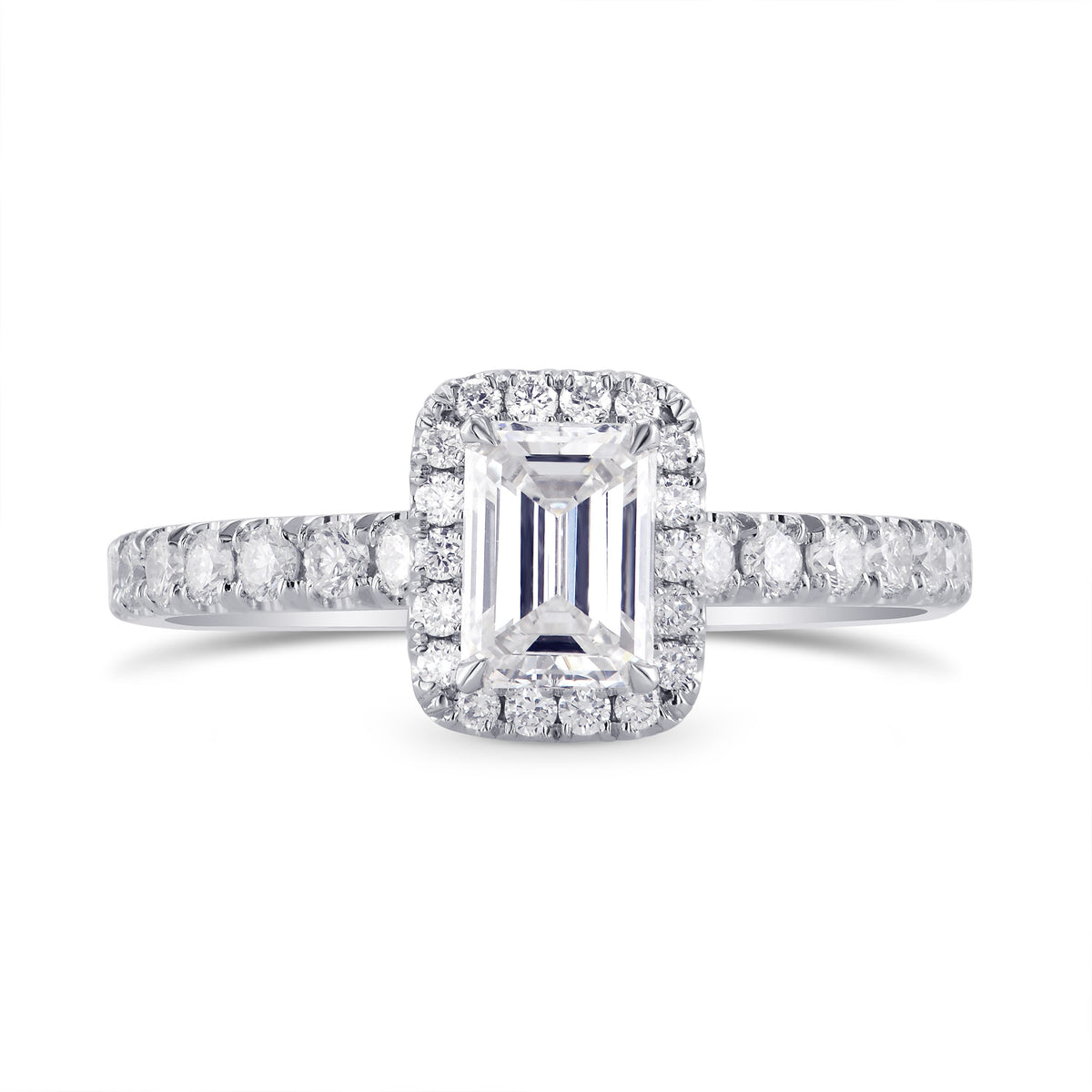 Emerald-cut Diamond Halo Engagement Ring