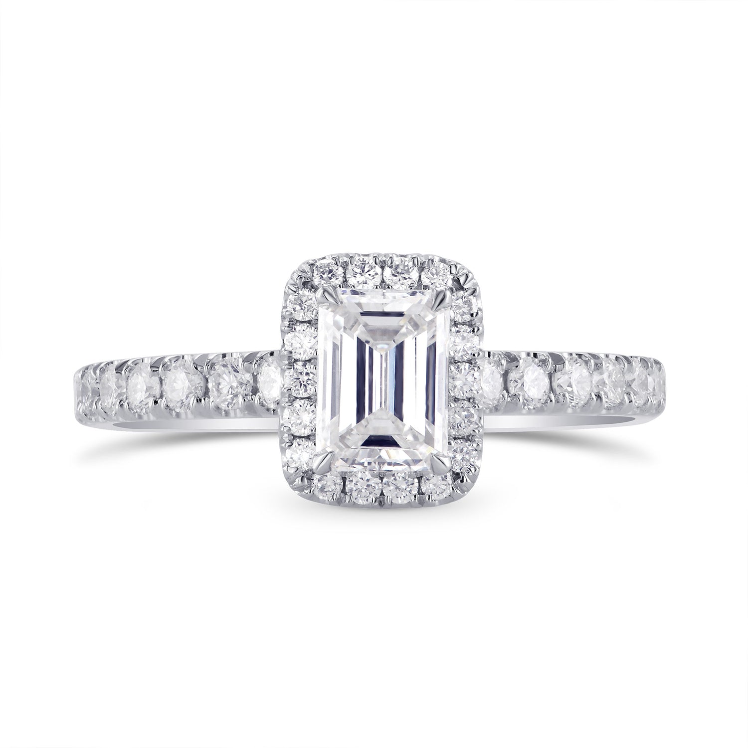 Emerald-cut Diamond Halo Engagement Ring
