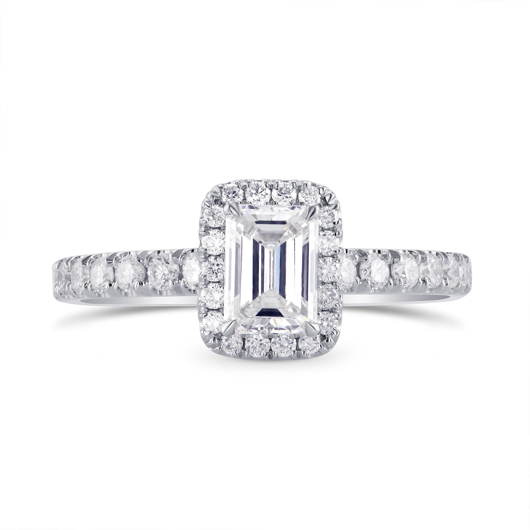 Emerald-cut Diamond Halo Engagement Ring