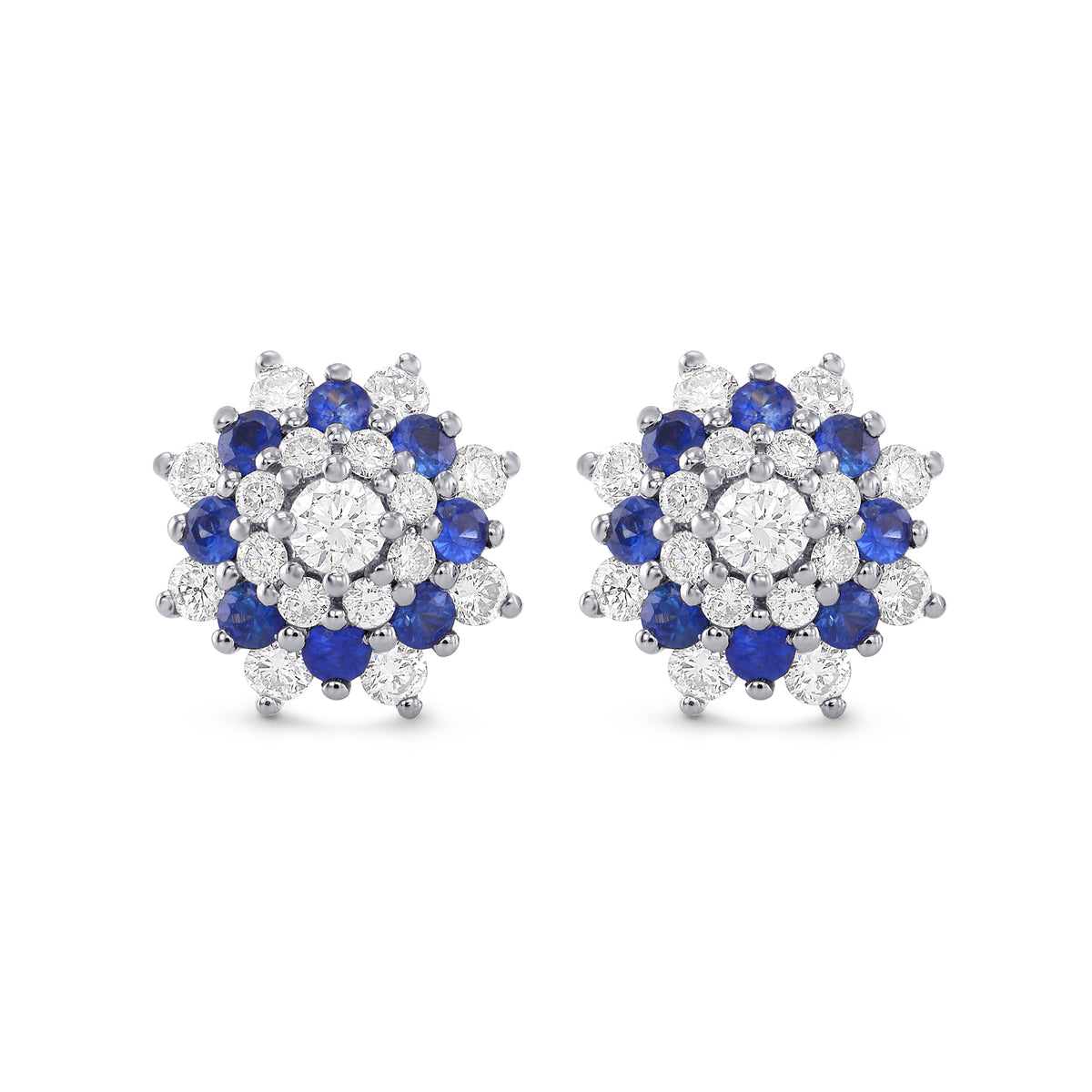 Blue Sapphire and Diamond Halo Drop Earrings