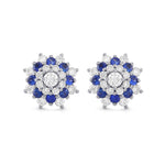 Blue Sapphire and Diamond Halo Drop Earrings