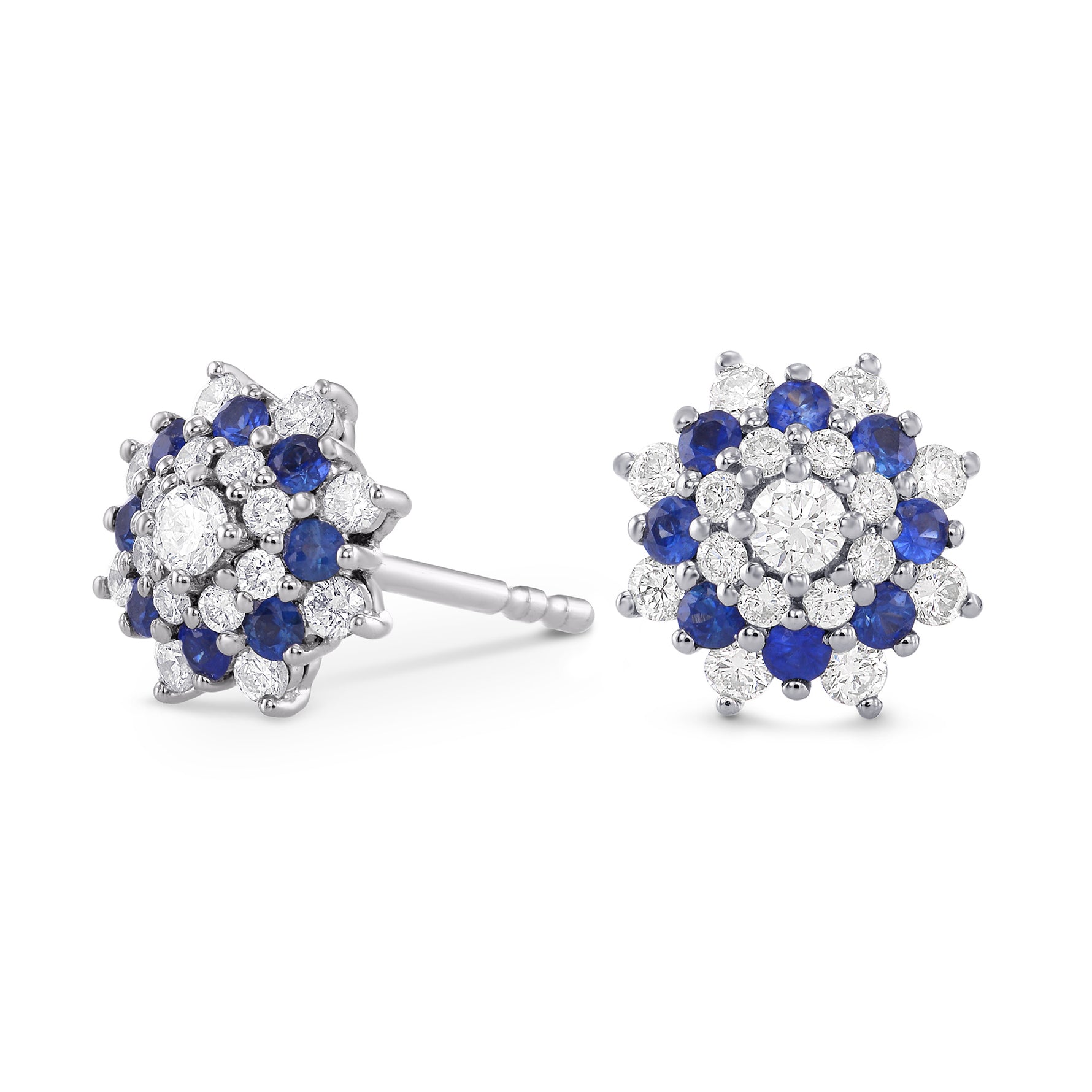 Blue Sapphire and Diamond Halo Drop Earrings