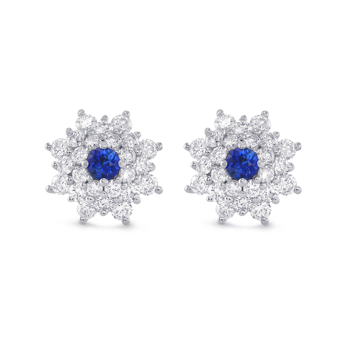 Blue Sapphire and Diamond Halo Drop Earrings