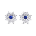 Blue Sapphire and Diamond Halo Drop Earrings