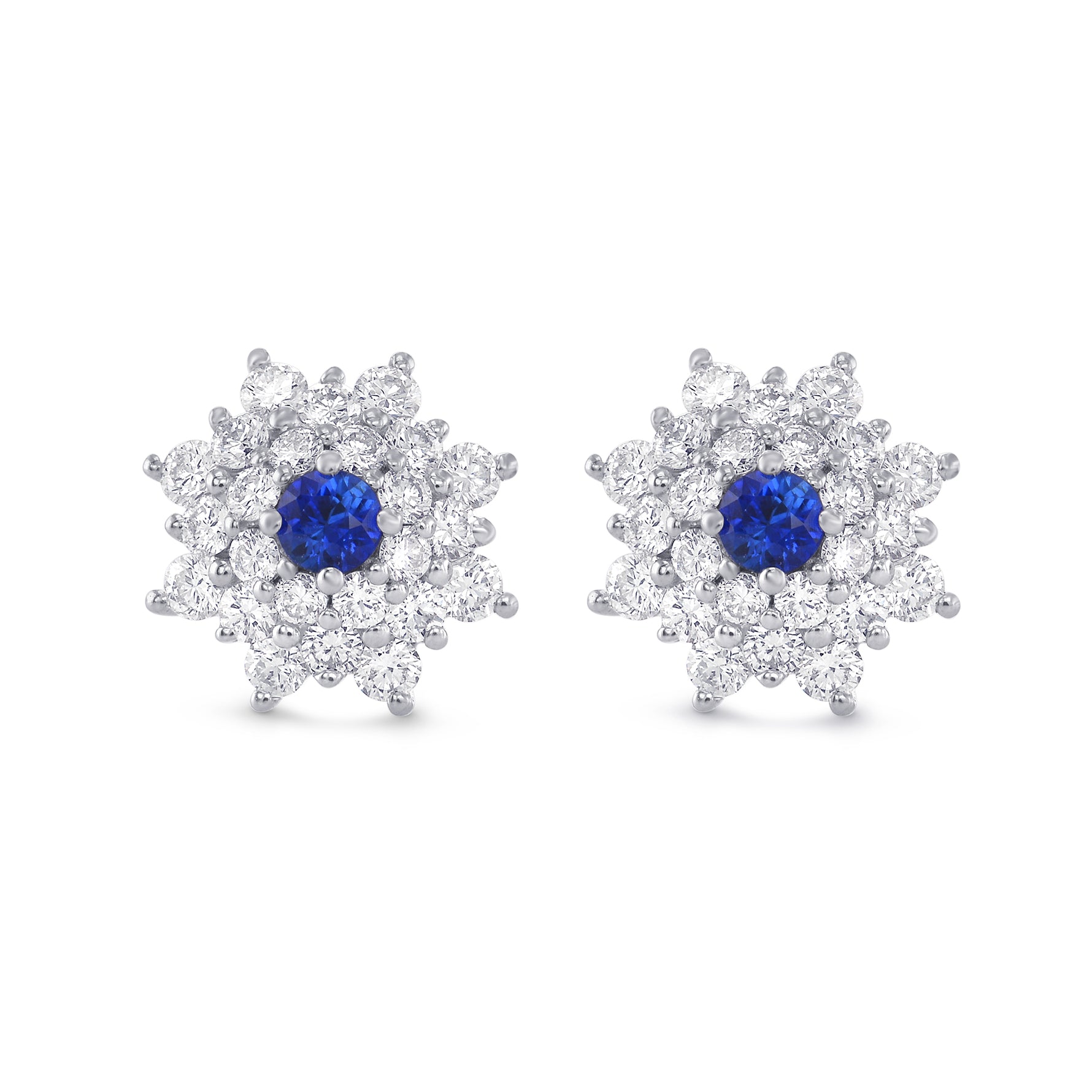 Blue Sapphire and Diamond Halo Drop Earrings