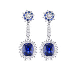 Blue Sapphire and Diamond Halo Drop Earrings