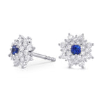 Blue Sapphire and Diamond Halo Drop Earrings