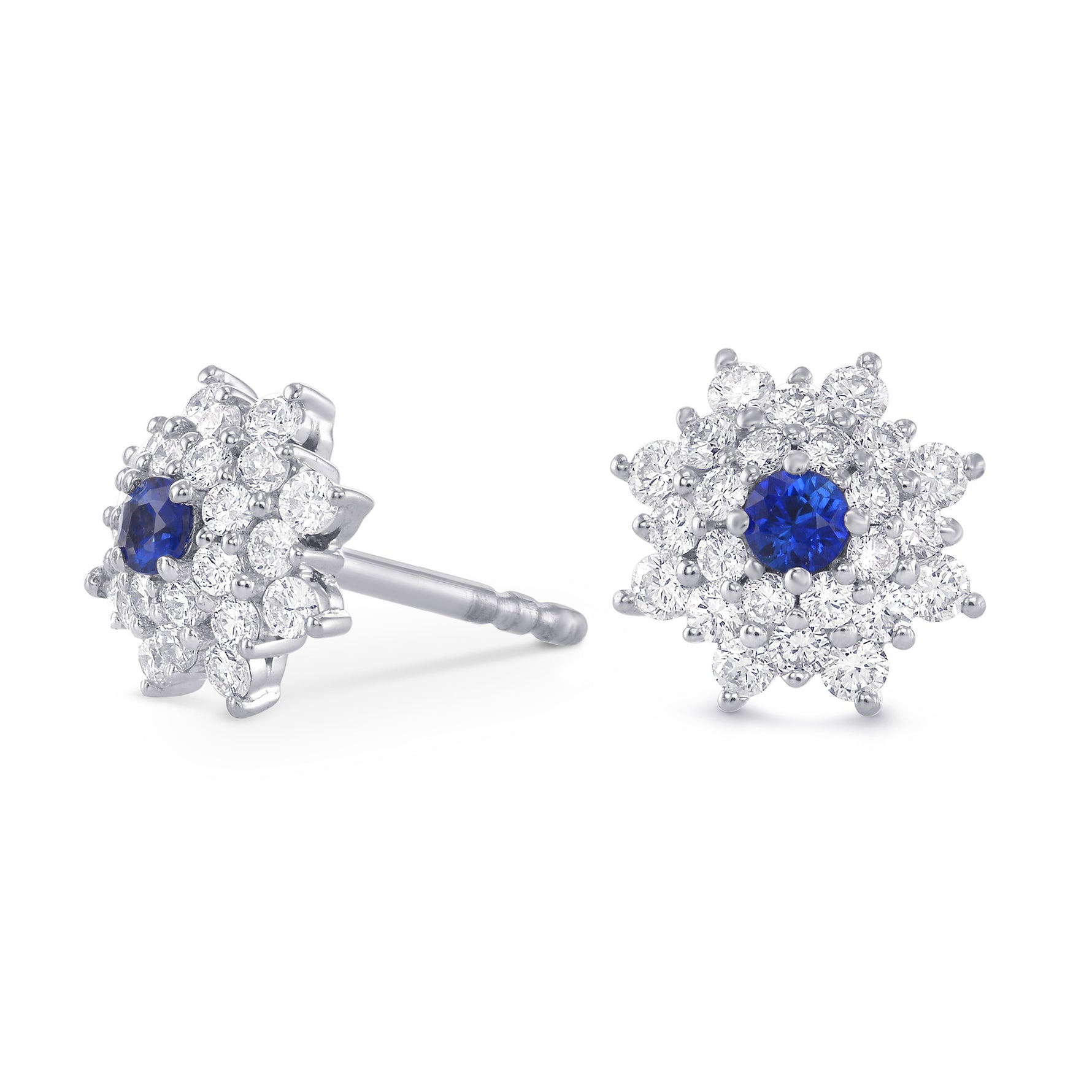 Blue Sapphire and Diamond Halo Drop Earrings