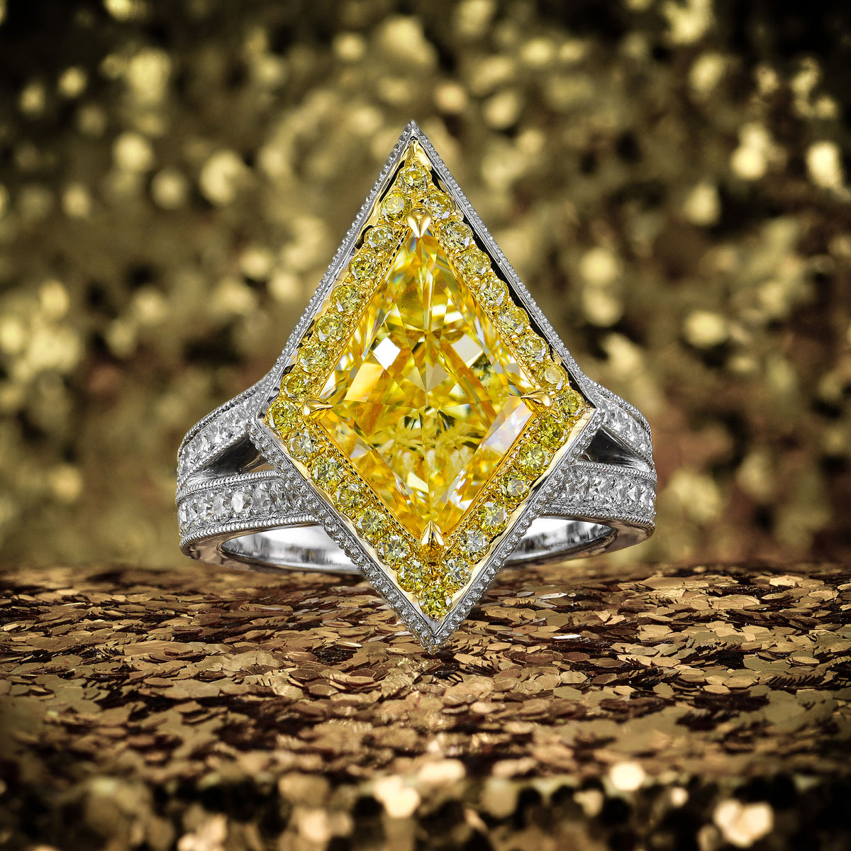 Fancy Light Yellow Kite Diamond Ring