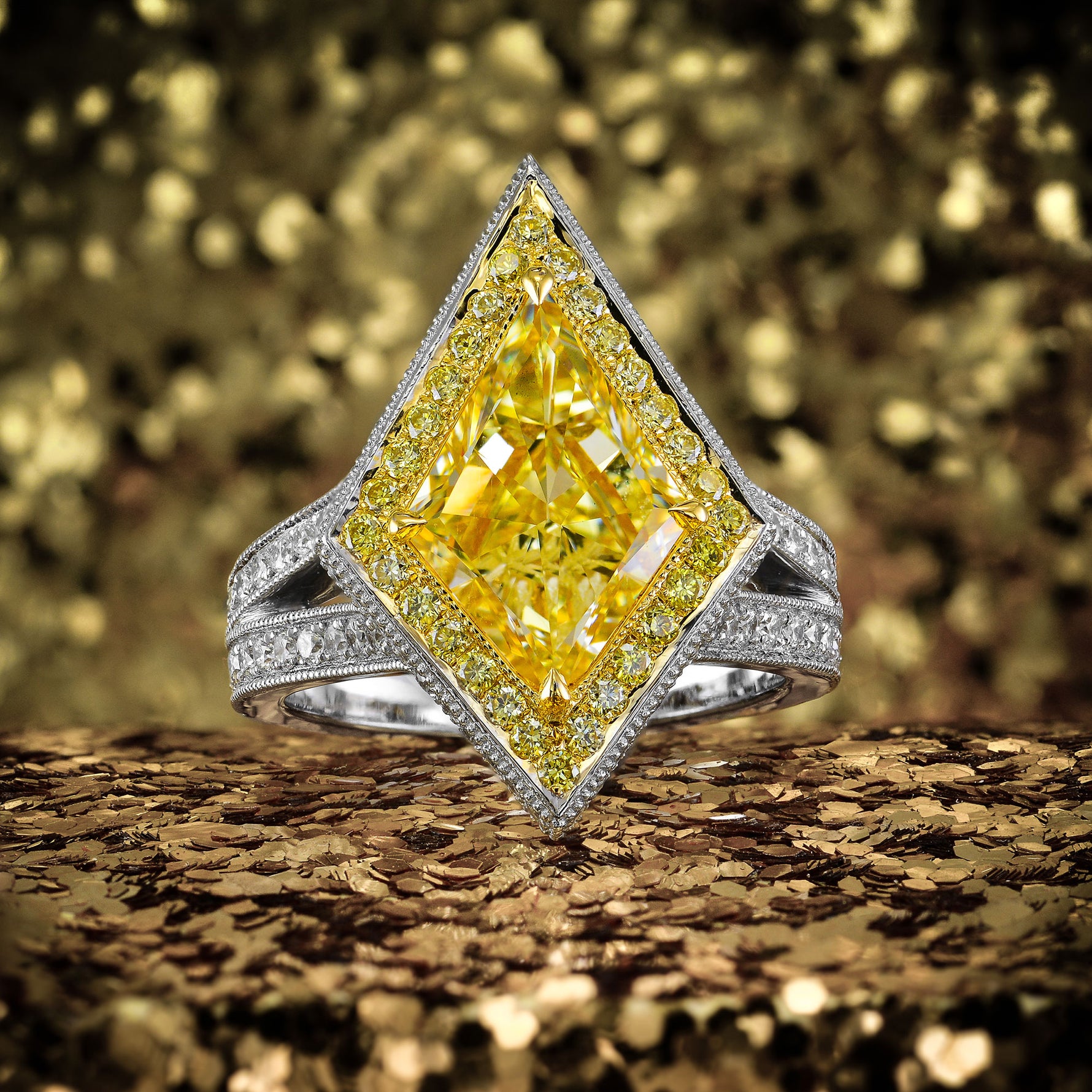 Fancy Light Yellow Kite Diamond Ring