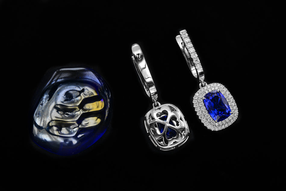 Tanzanite Cushion & Diamond Drop Earrings