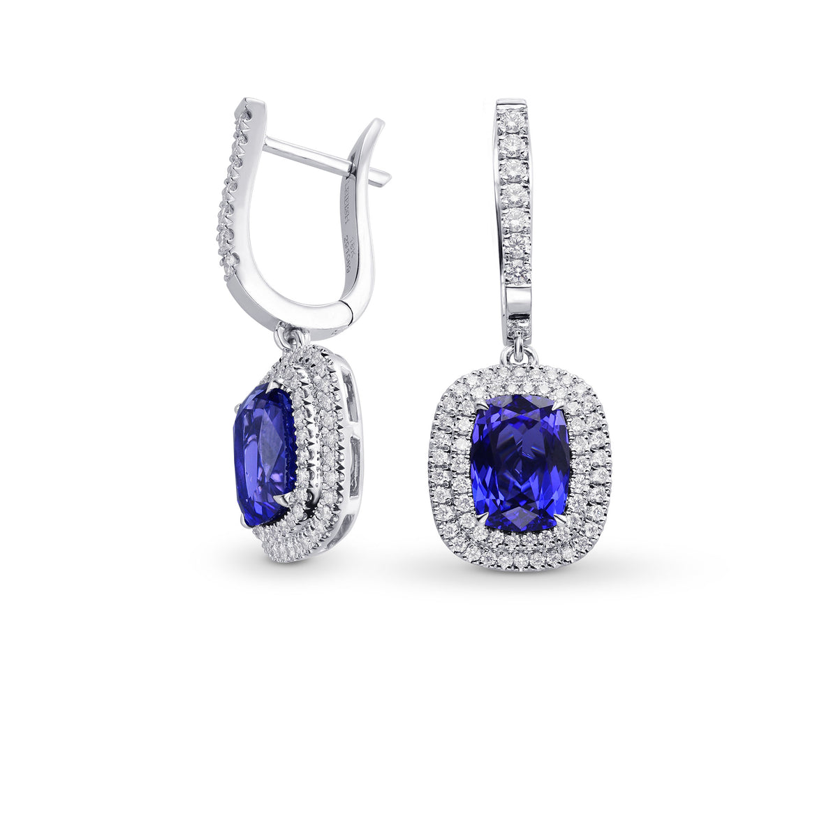 Tanzanite Cushion & Diamond Drop Earrings