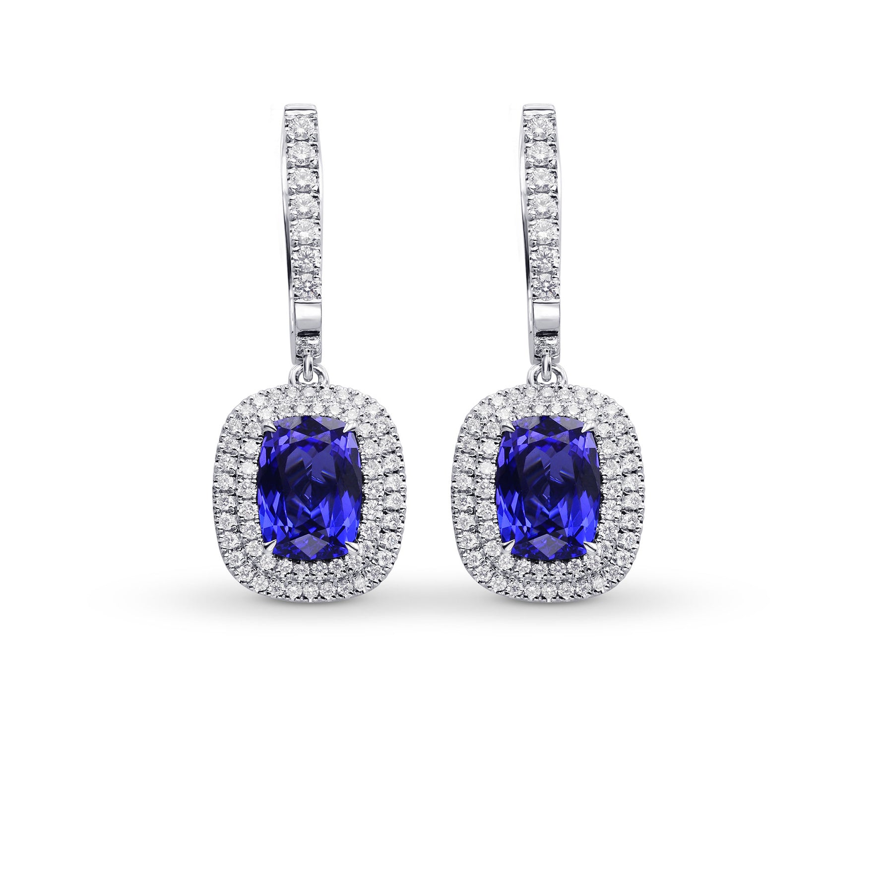 Tanzanite Cushion & Diamond Drop Earrings