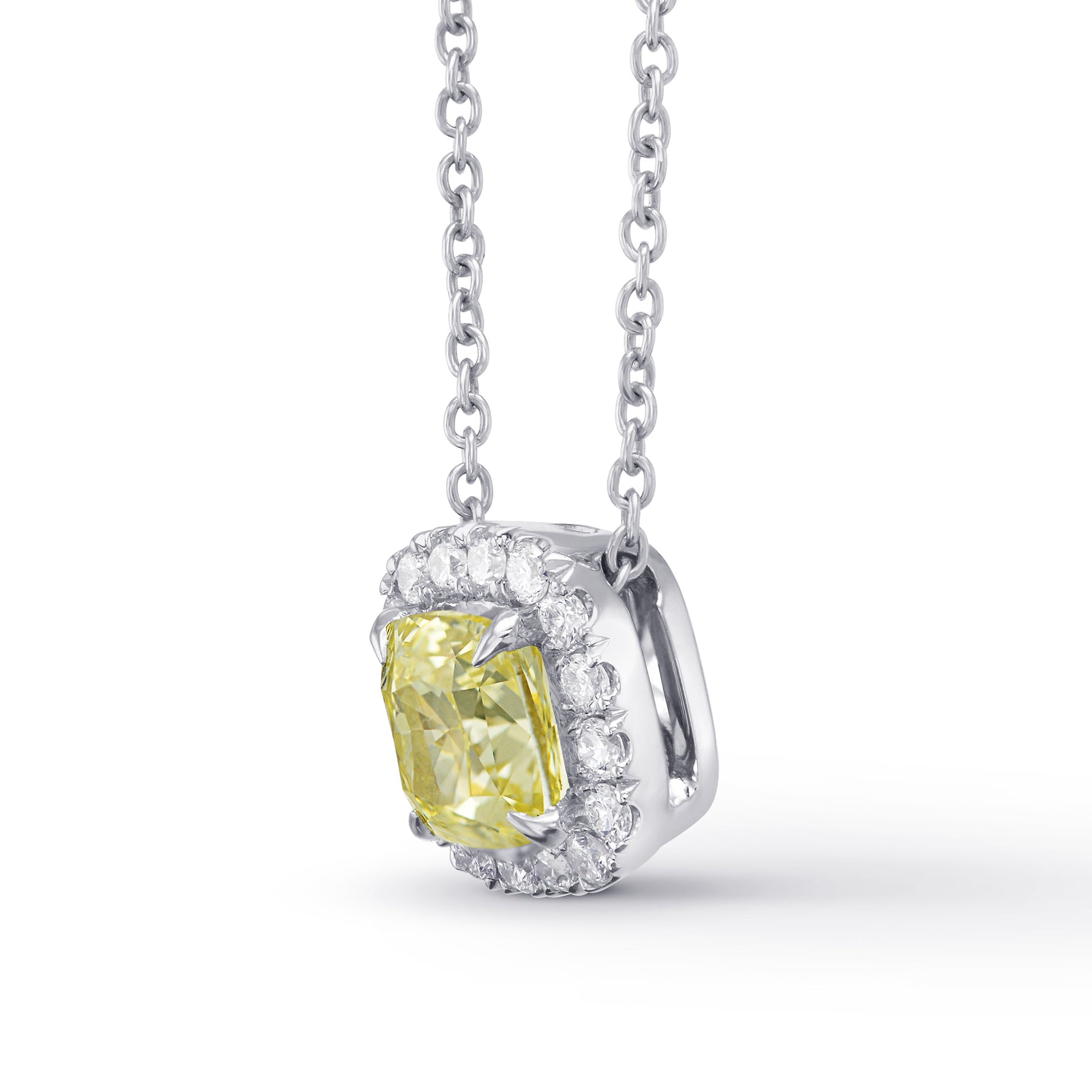 Fancy Yellow Cushion Halo Diamond Pendant