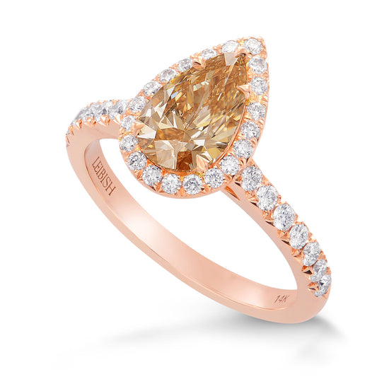 Fancy Brown Yellow Pear Diamond Ring
