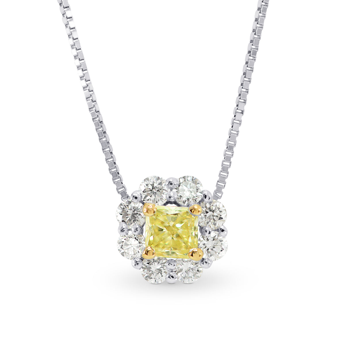 Fancy Yellow Radiant Diamond Halo Pendant
