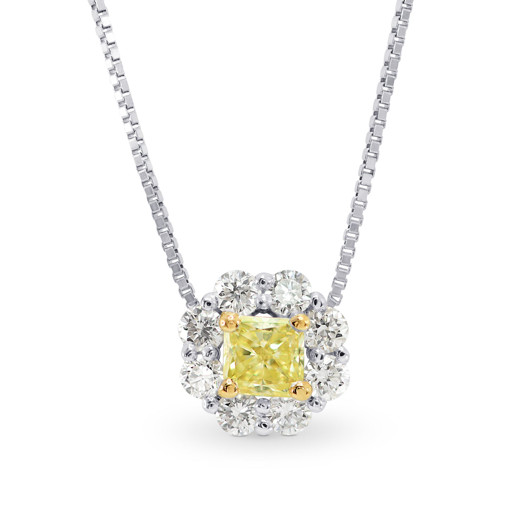 Fancy Yellow Radiant Diamond Halo Pendant