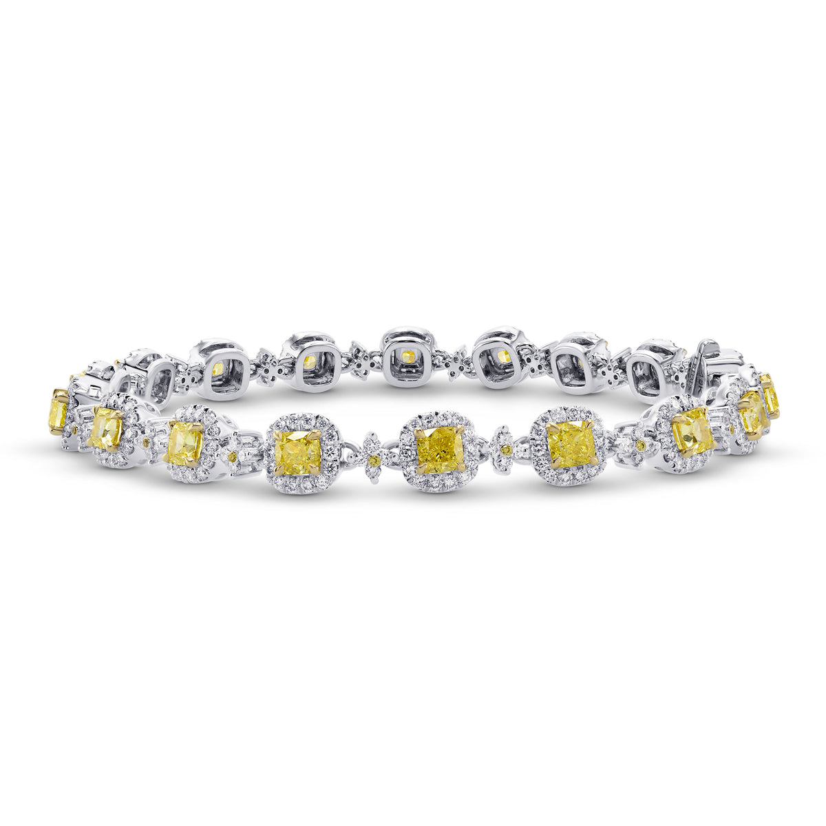 Fancy Intense Yellow Cushion Diamond Halo Bracelet