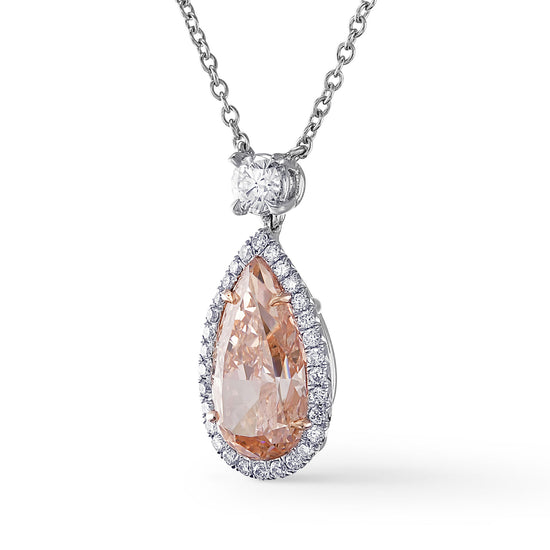 Fancy Brownish Orangy Pink Pear Shape Halo Diamond Pendant GIA - 2