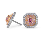 Exceptional Fancy Deep Pink Radiant Triple Halo Diamond Earrings GIA - 2