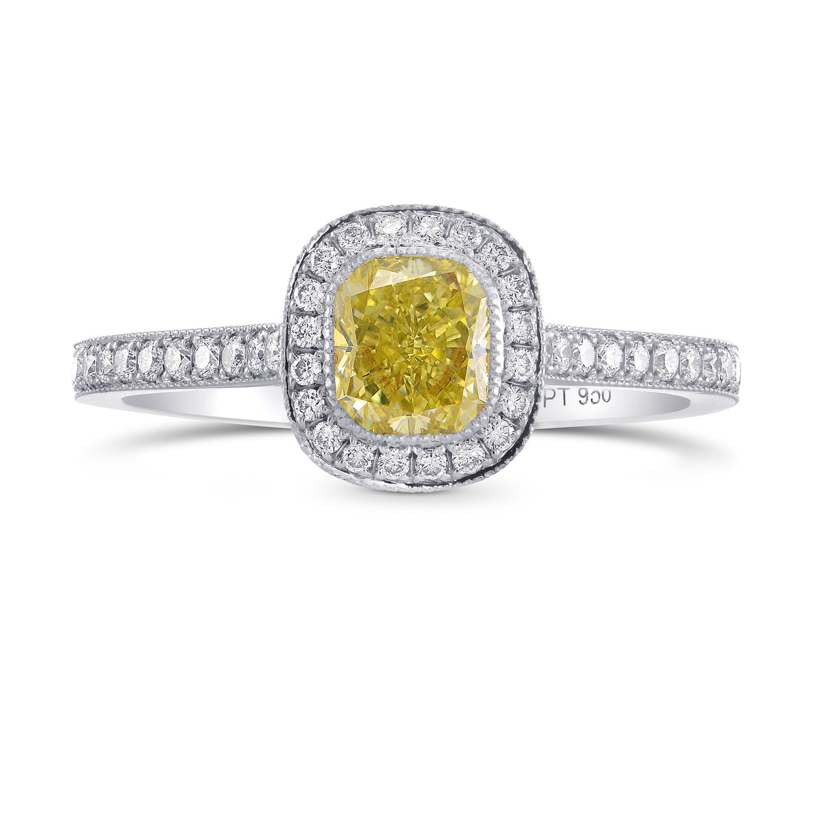 Fancy Yellow Cushion Diamond Halo Ring