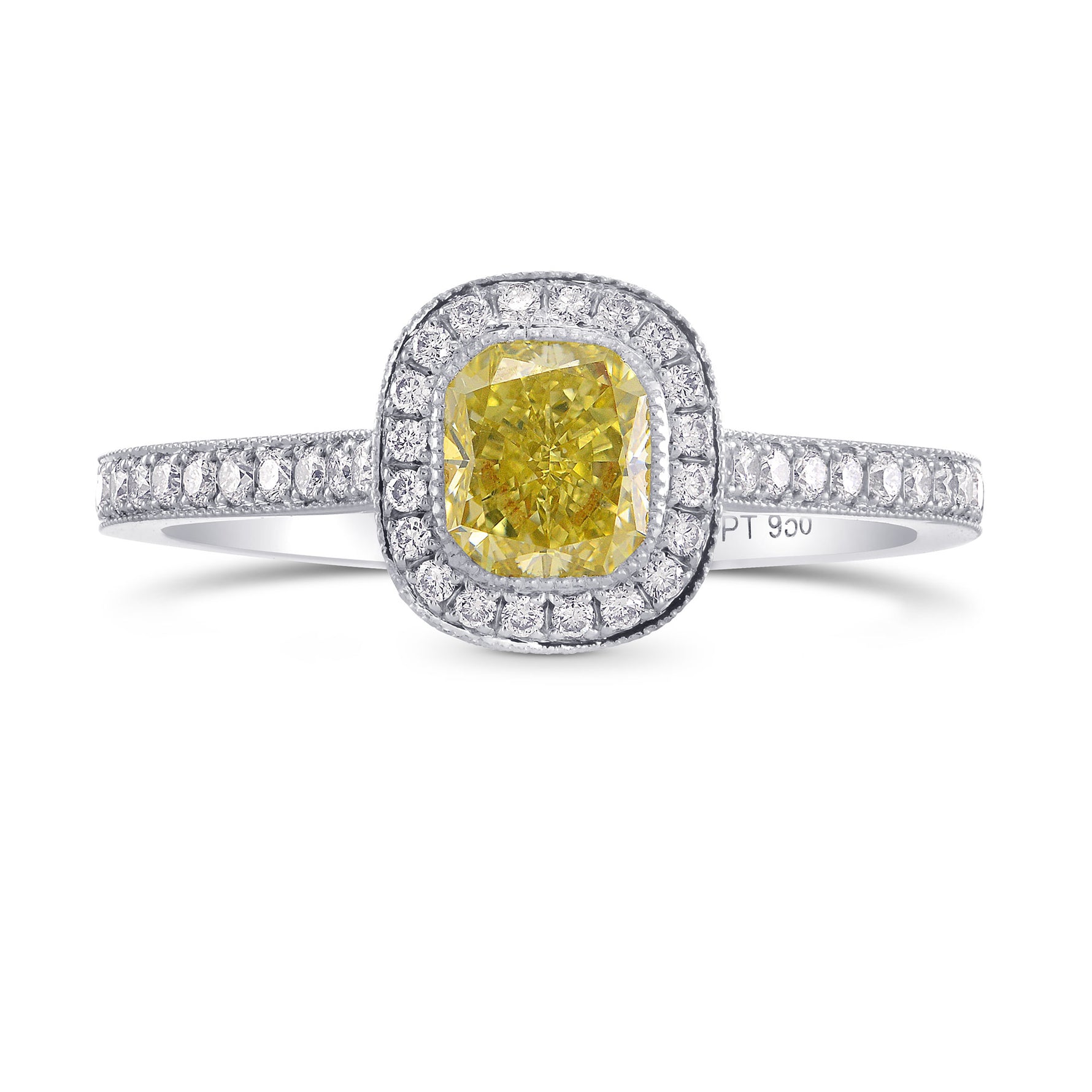 Fancy Yellow Cushion Diamond Halo Ring