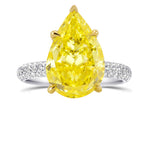 Fancy Vivid Yellow Pear Diamond Ring with Full Pave Rounded Shank