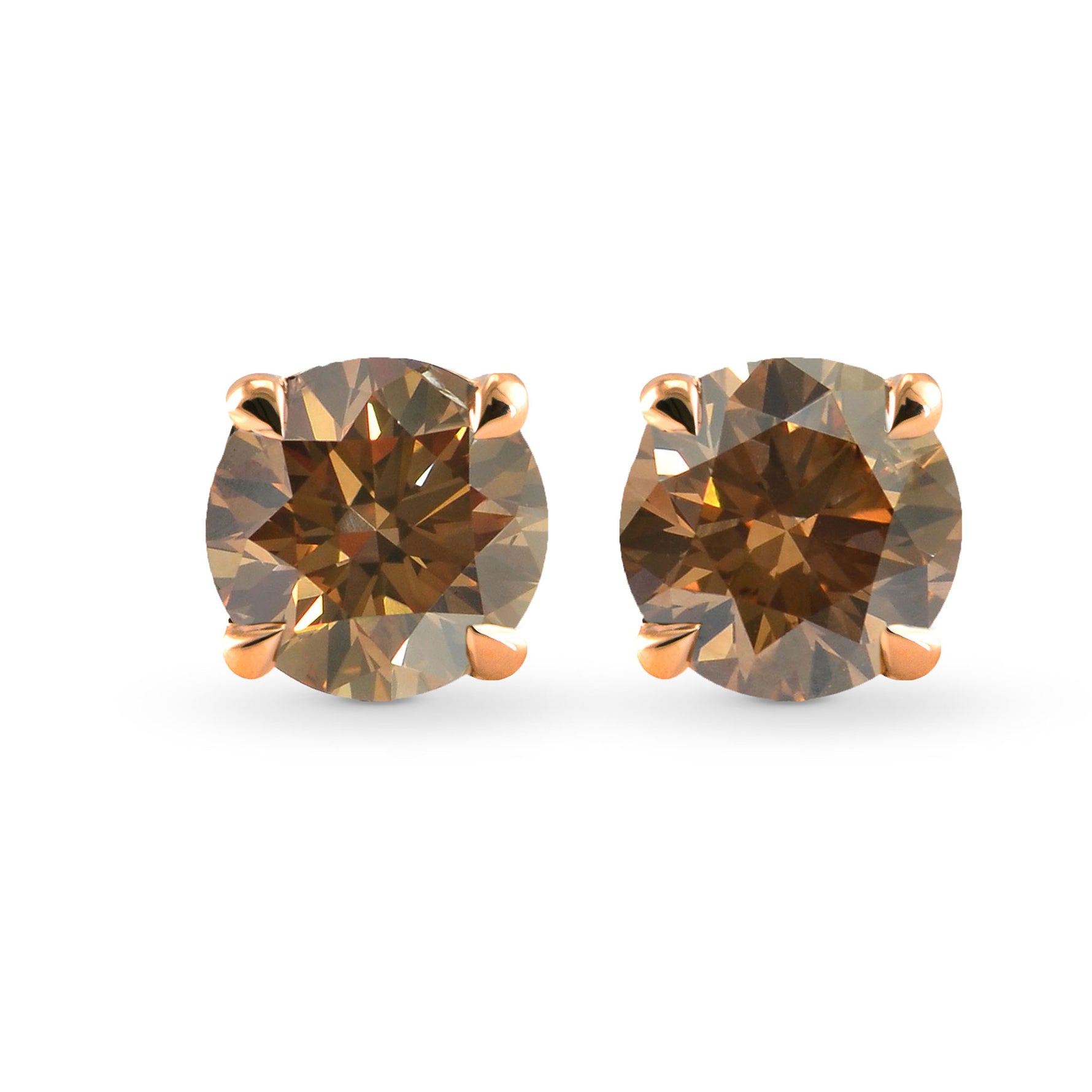Fancy Deep Brown Round Diamond Earrings