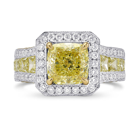 Fancy Light Yellow Cushion Diamond Halo Ring