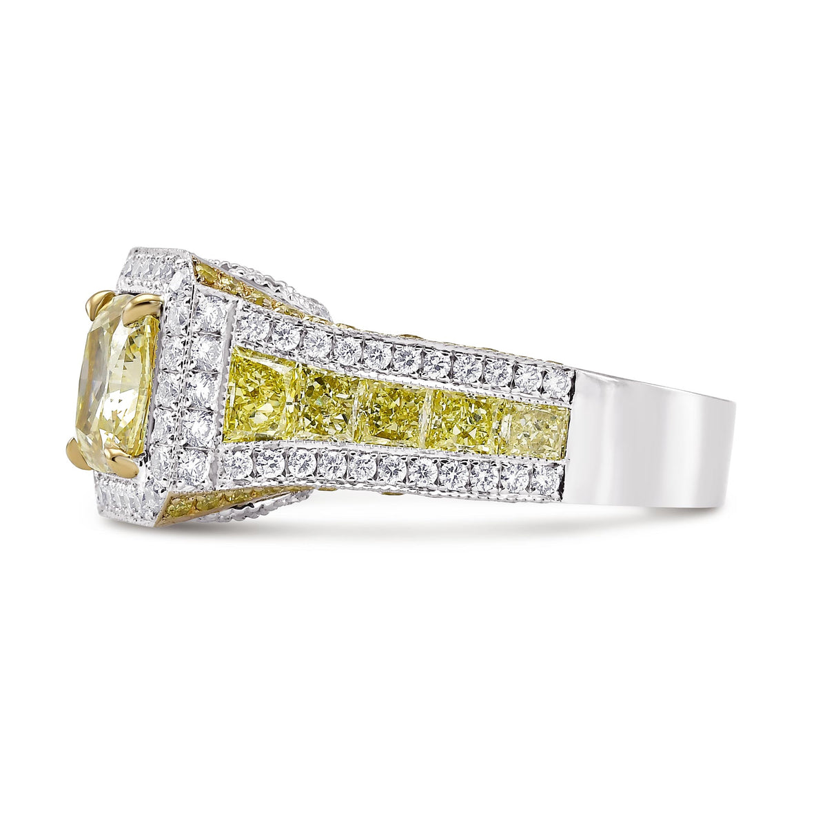 Fancy Light Yellow Cushion Diamond Halo Ring