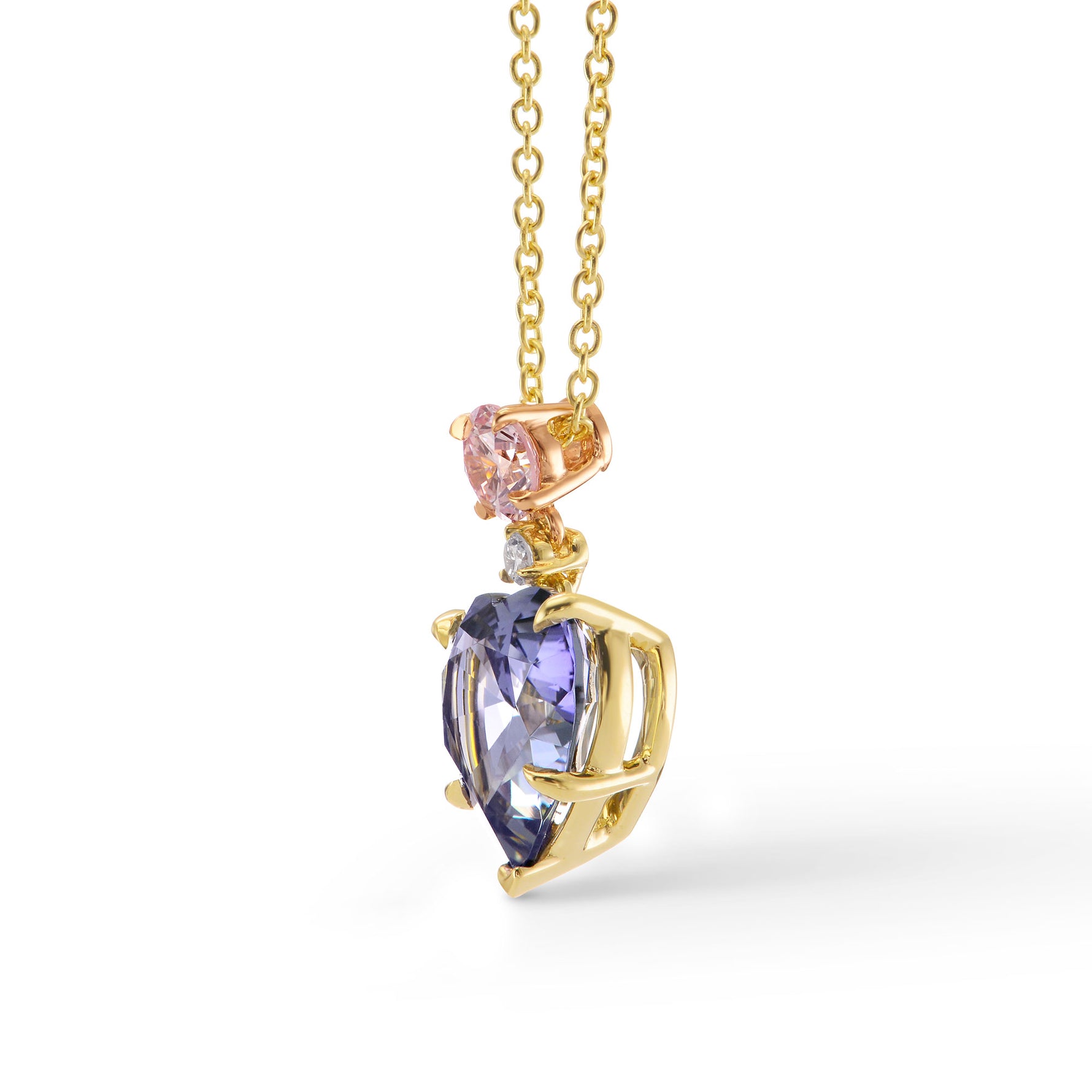 Violet Tanzanite & Pink Argyle Diamond Drop Pendant