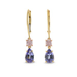Very Light Pink Radiant Diamond and Tanzanite Pear Earrings
